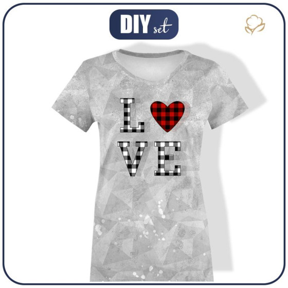 T-SHIRT DAMSKI - LOVE / serce vichy (BE MY VALENTINE) / LÓD - single jersey