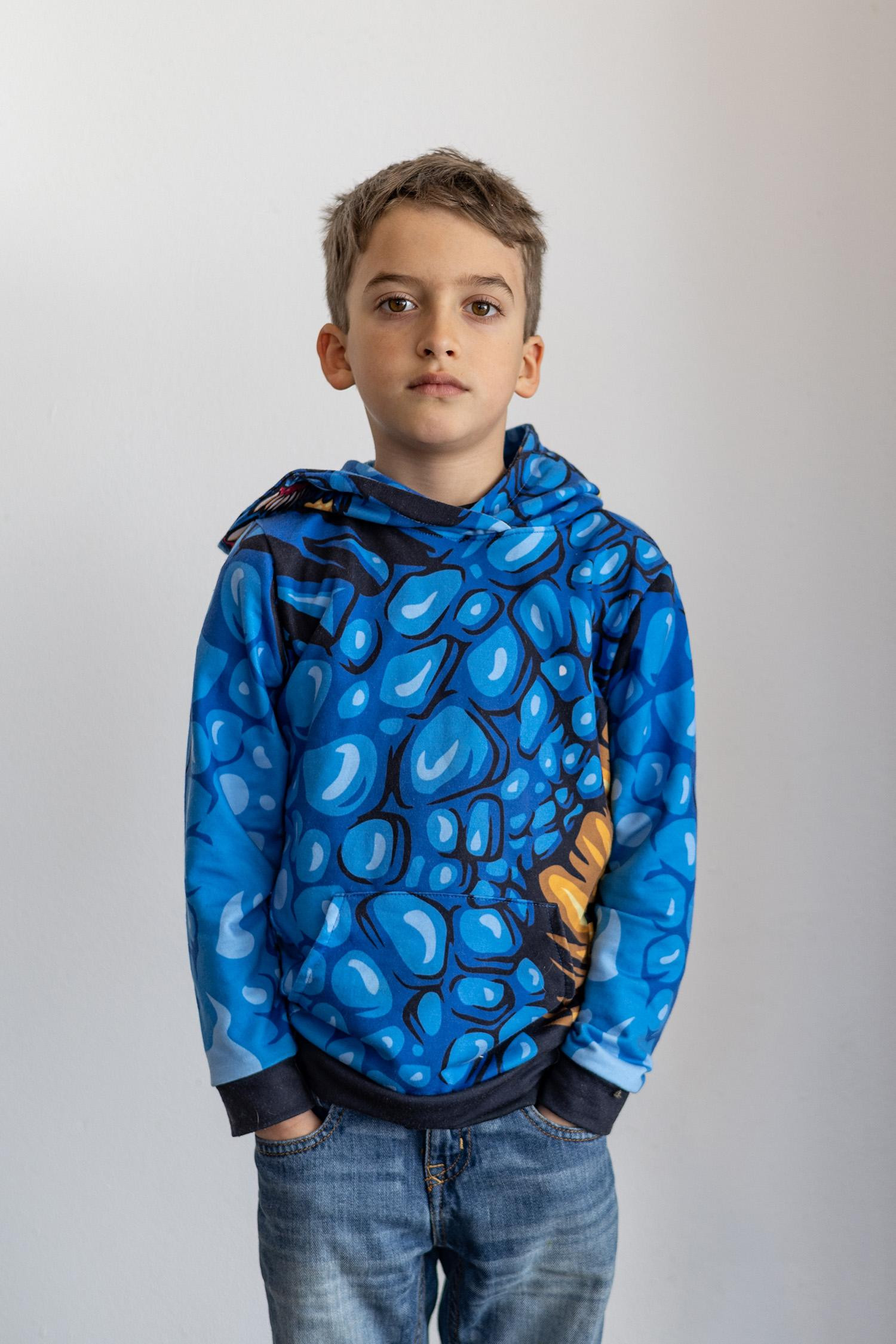 KID'S HOODIE DINO (PARIS) - MELANGE NAVY - sewing set