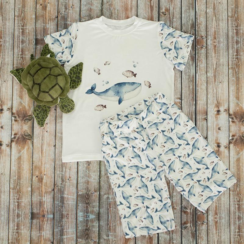 CHILDREN'S PAJAMAS "ADA" - BLUE WHALES (THE WORLD OF THE OCEAN) - sewing set