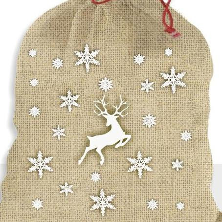 DEER AND SNOWFLAKES - jute - Cotton woven fabric panel / Choice of sizes