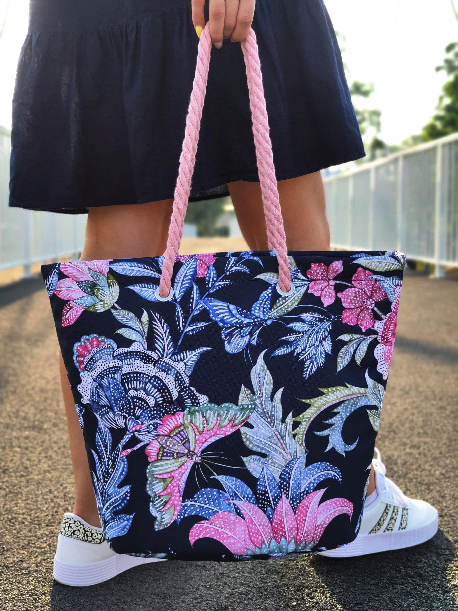 TOTE BAG - TURQUOISE FLOWERS - sewing set