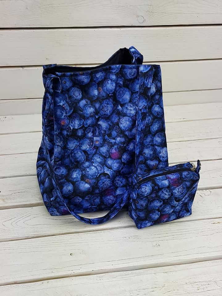 XL bag with in-bag pouch 2 in 1 - TROPICAL JUNGLE / dark blue - sewing set