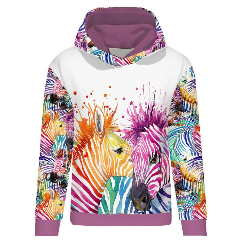 CLASSIC WOMEN’S HOODIE (POLA) - ZEBRA (rainbow) - looped knit fabric 