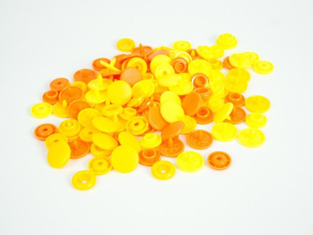 Color Snaps PRYM Love, plastic fasteners 12,4 mm - 30 sets - lemon / canary yellow / apricot
