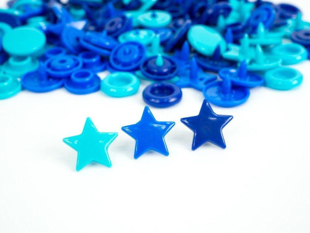 Color Snaps PRYM Love, plastic fasteners 12,4 mm - 30 sets - stars navy / turquoise / blue