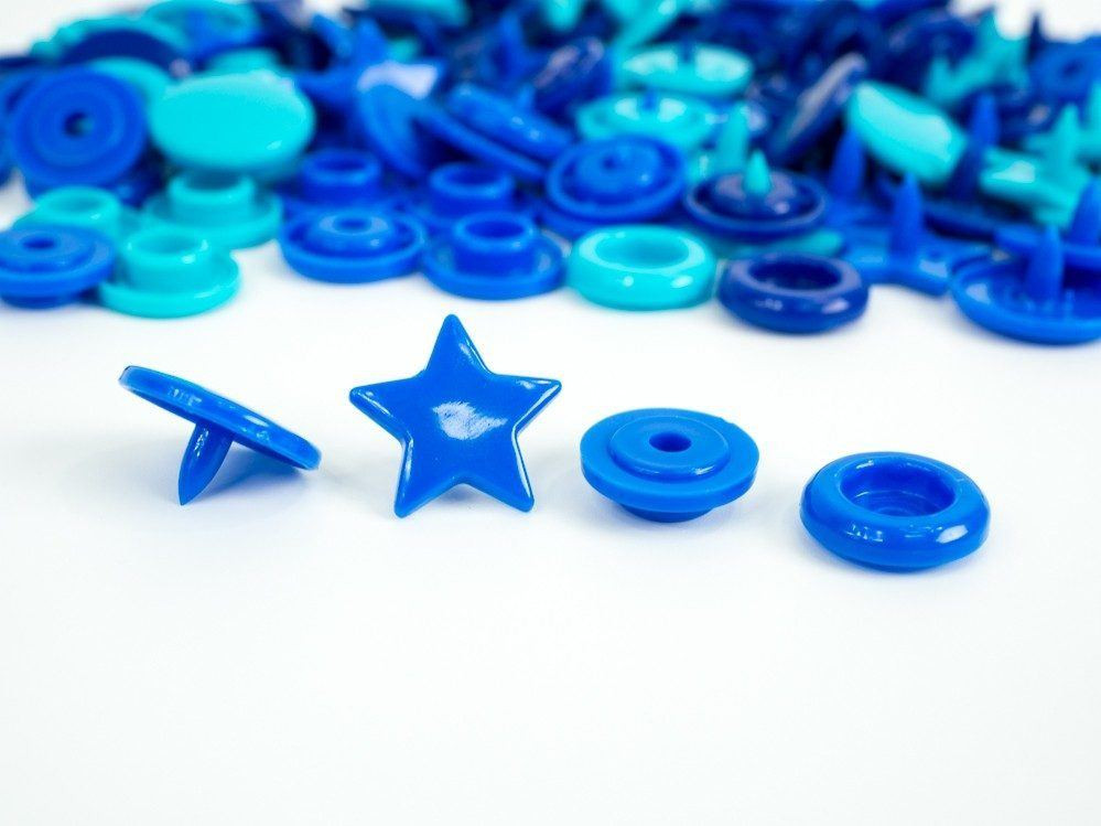 Color Snaps PRYM Love, plastic fasteners 12,4 mm - 30 sets - stars navy / turquoise / blue