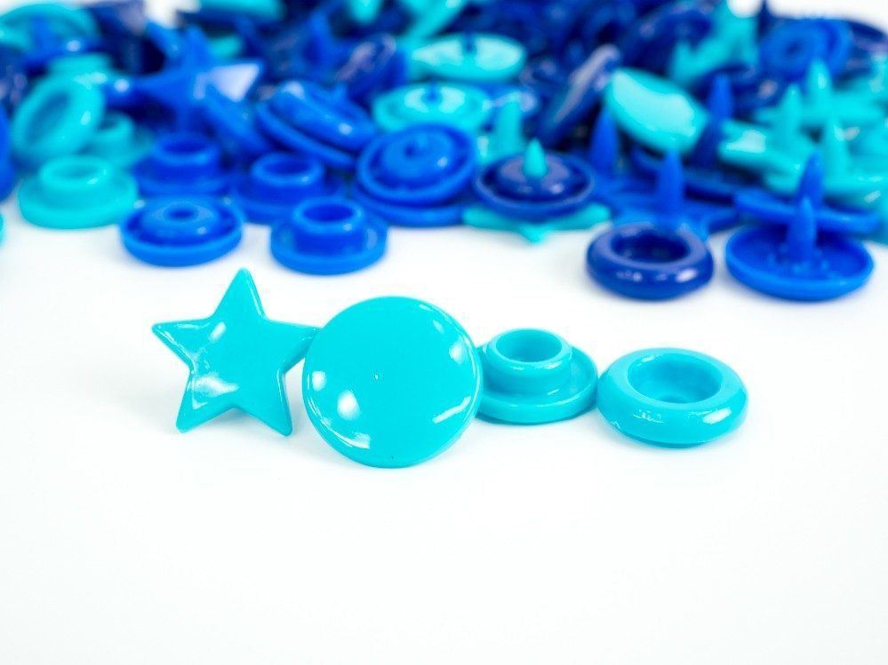 Color Snaps PRYM Love, plastic fasteners 12,4 mm - 30 sets - stars navy / turquoise / blue