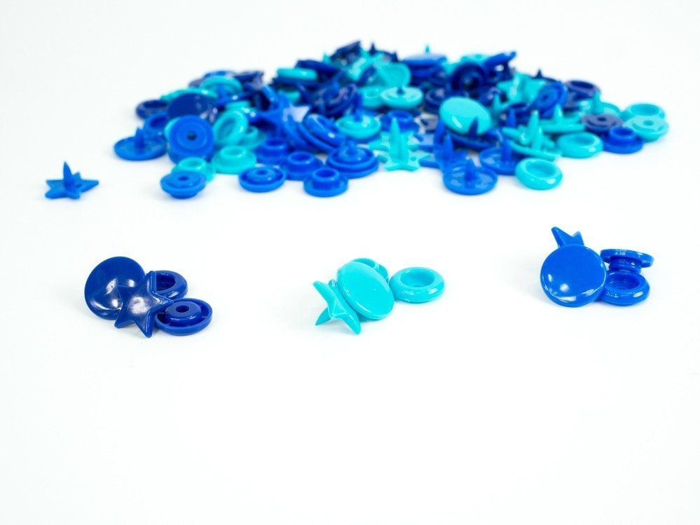 Color Snaps PRYM Love, plastic fasteners 12,4 mm - 30 sets - stars navy / turquoise / blue