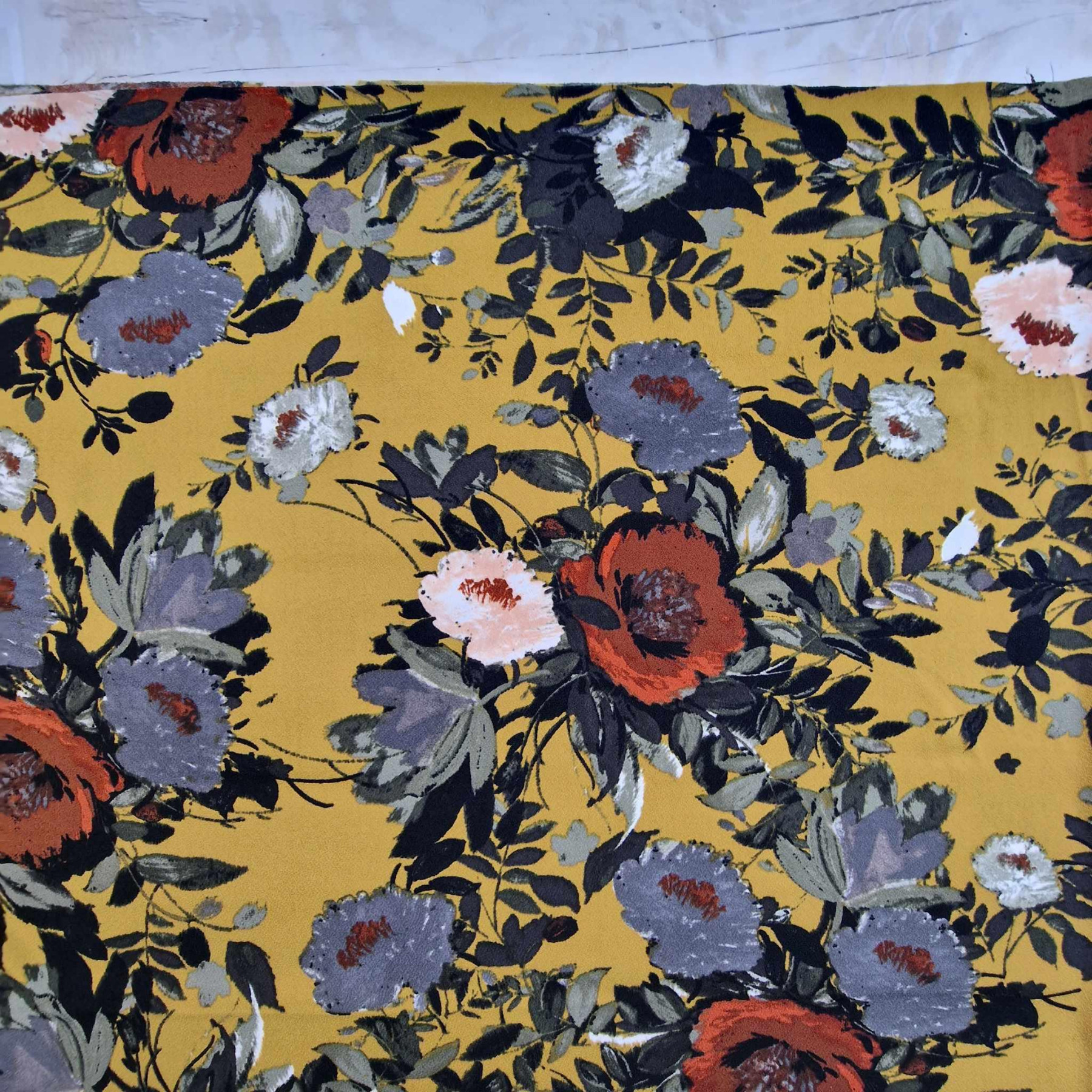  FLORAL LANDSCAPE / mustard - Crepe