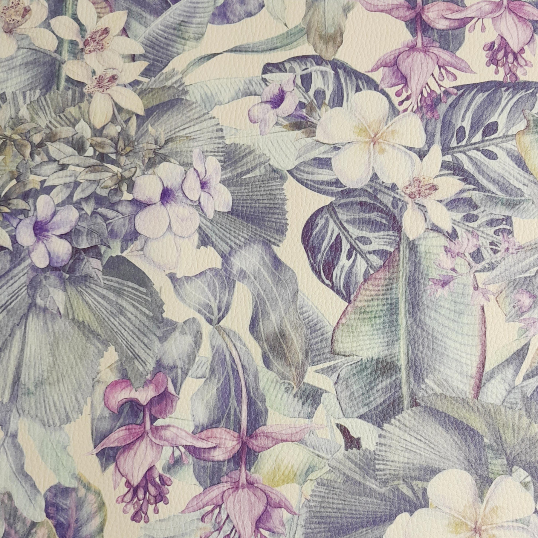 PURPLE FLORAL - thick pressed leatherette