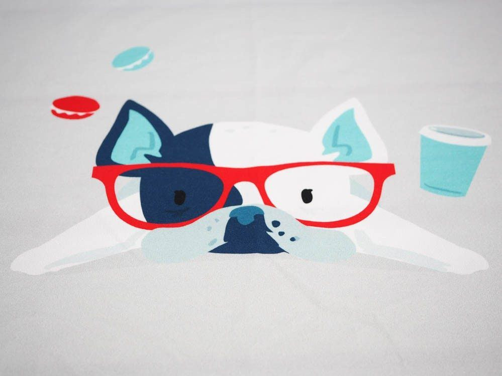Dog with glasses (J'adore Paris) / aqua - panel single jersey TE210