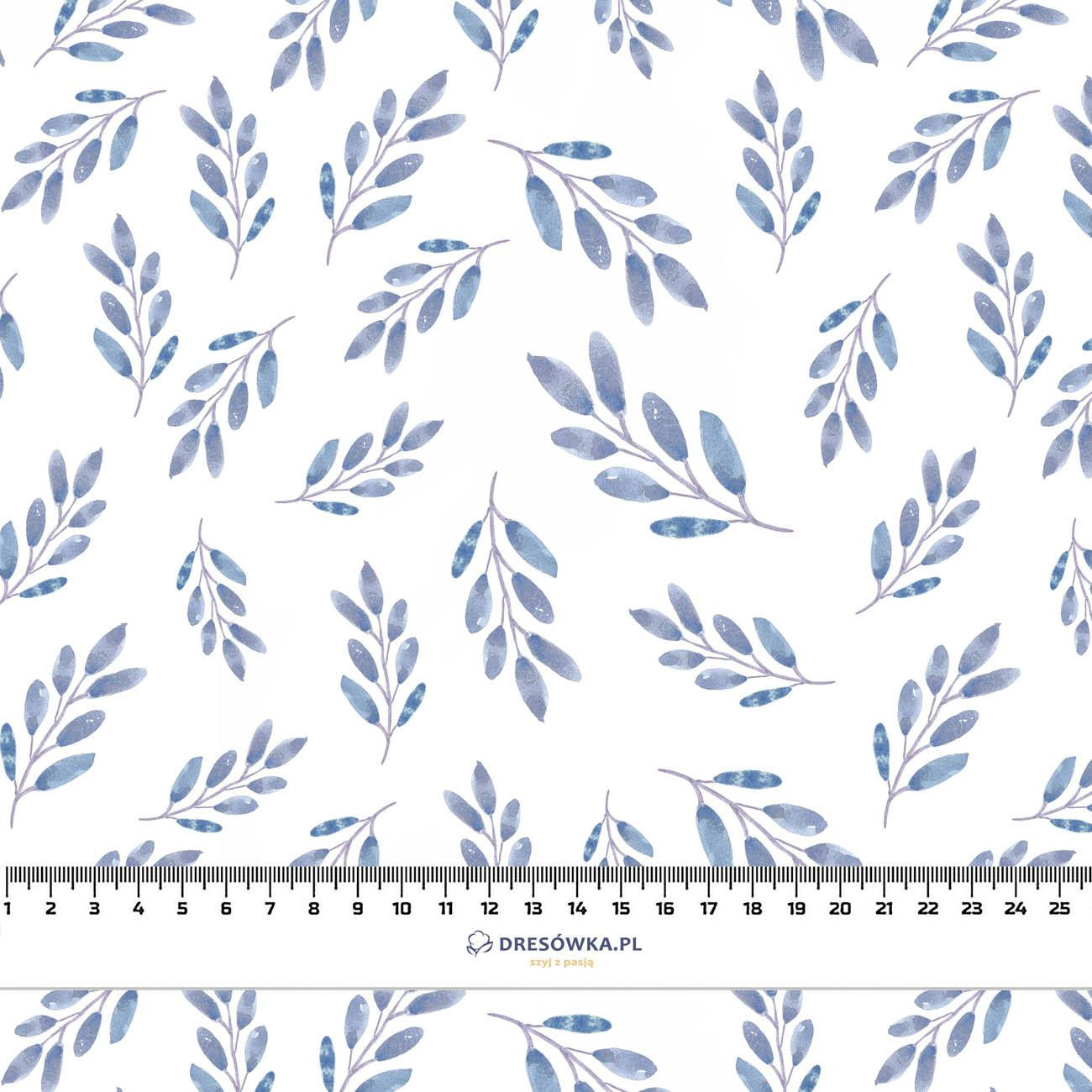 BLUE LEAVES pat. 2 / white - viscose woven fabric