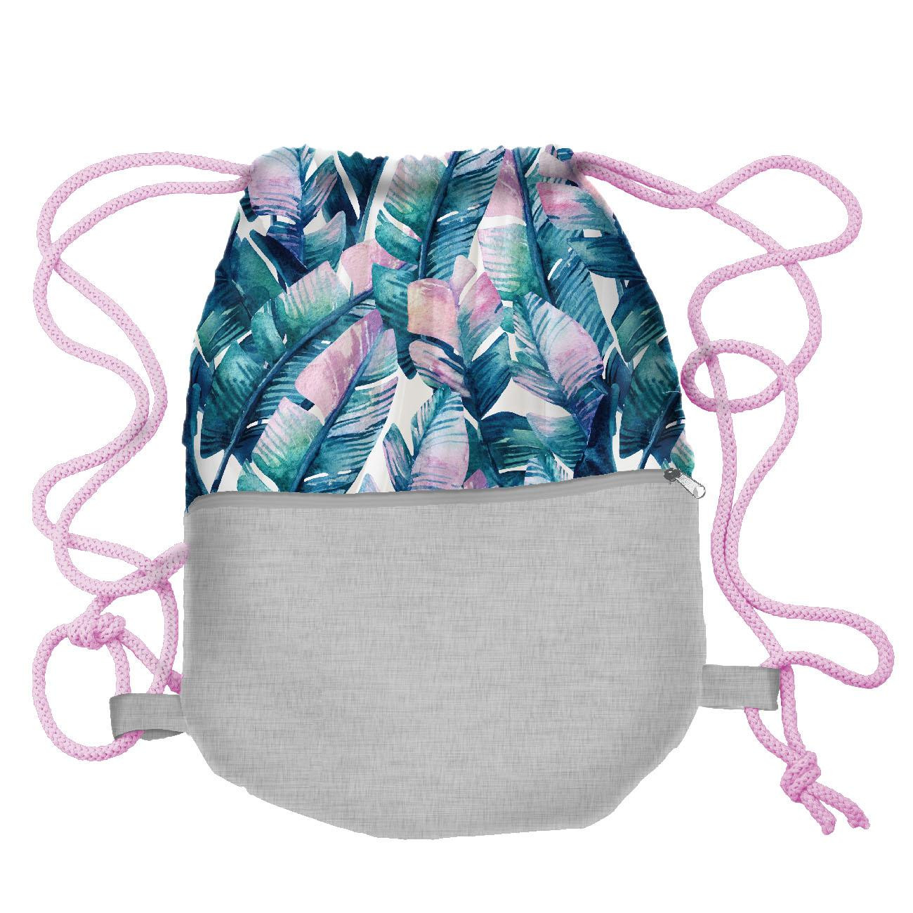 GYM BAG WITH POCKET - WATER-COLOR LEAVES - sewing set