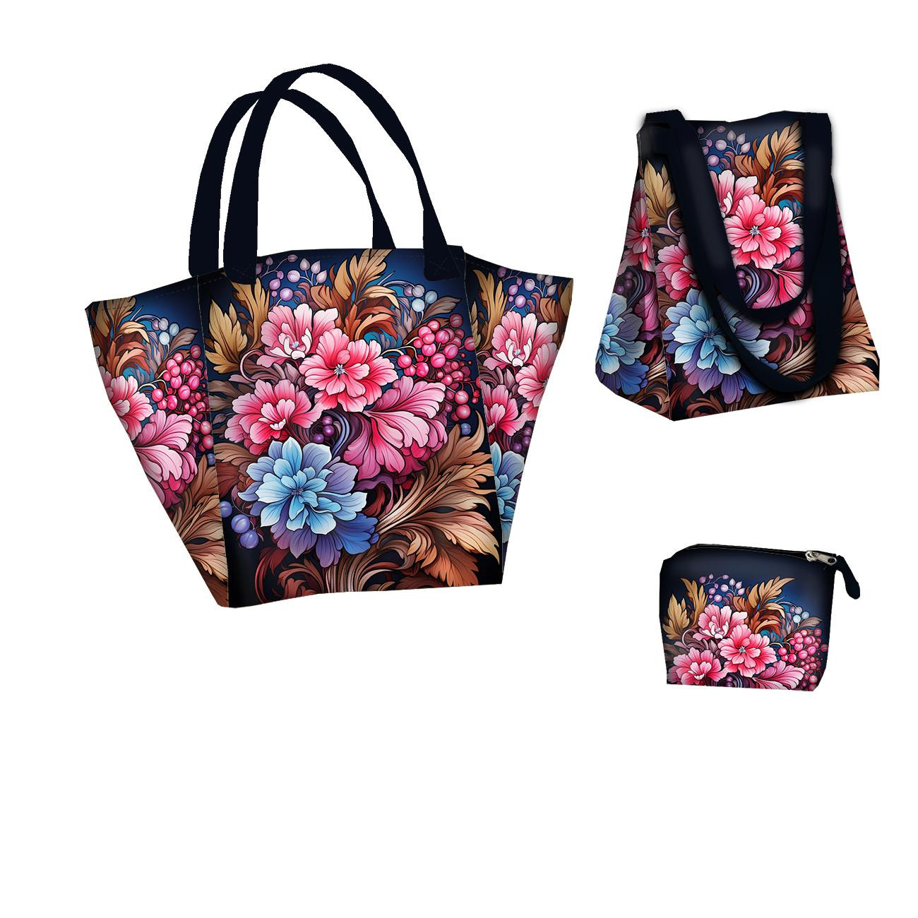 XL bag with in-bag pouch 2 in 1 - Bouquet of flowers wz.3 - sewing set