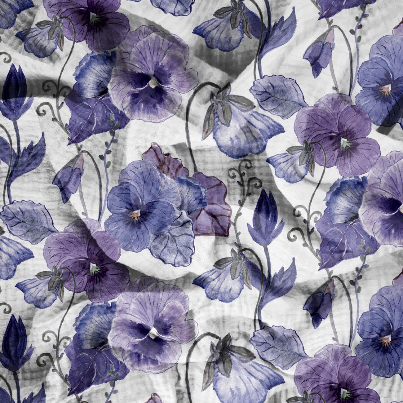 PANSIES (BLOOMING MEADOW) (Very Peri) - Cotton muslin