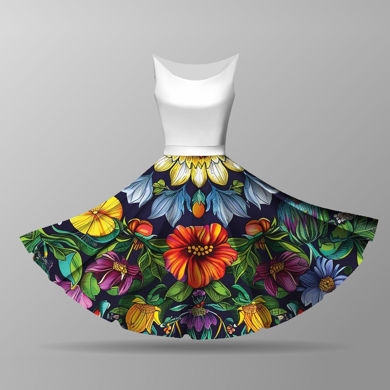 COLORFUL FLOWERS PAT.3 -  big circle skirt panel 