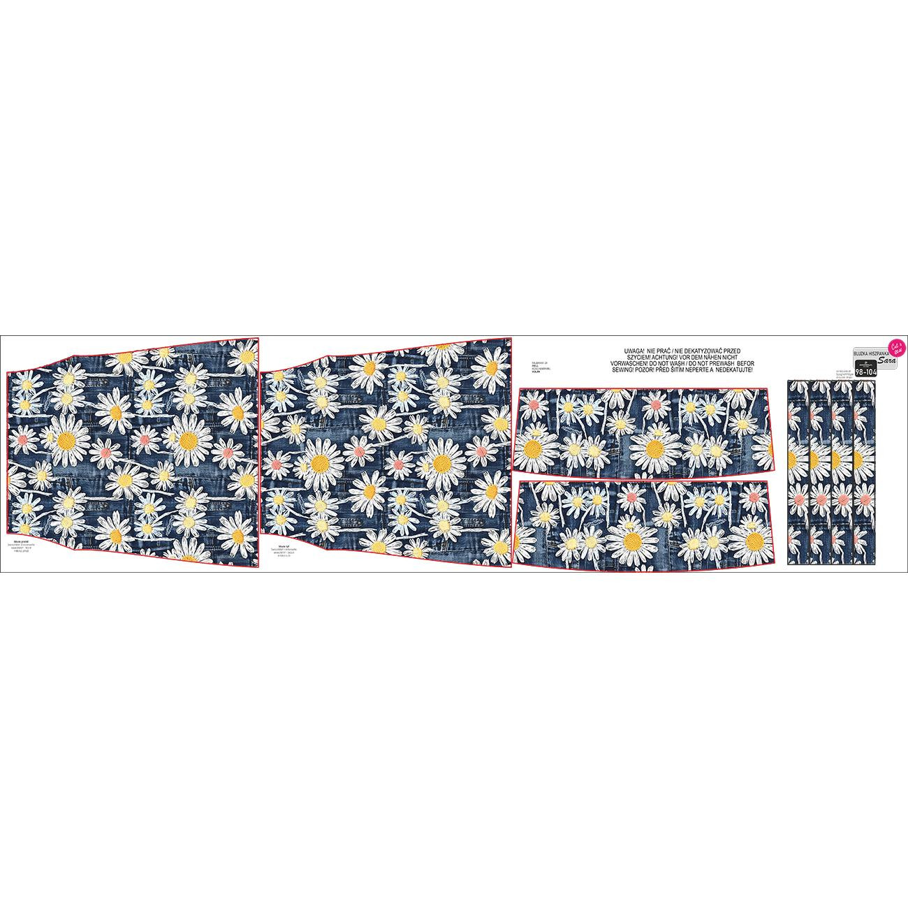 Bardot neckline blouse (SARA) - DAISIES DENIM IMITATION WZ. 1 - sewing set