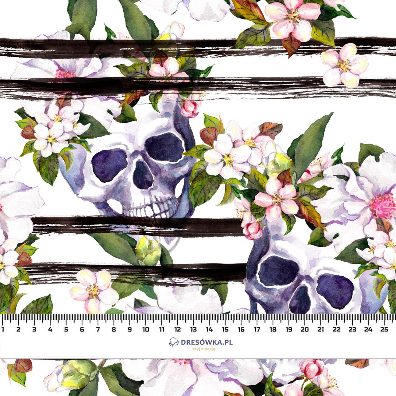SKULLS ON STRIPES / white - viscose woven fabric