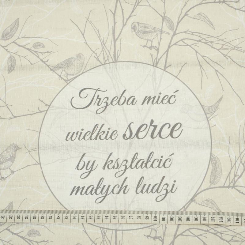 You have to have a big heart to teach little people / birds - Cotton woven fabric panel