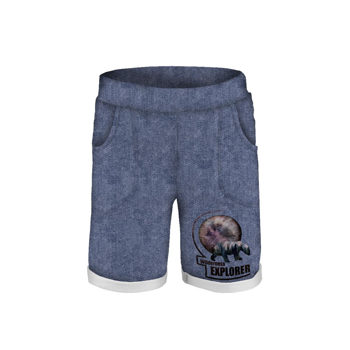 KID`S SHORTS (RIO) - GALAXY / ACID WASH / DARK BLUE - looped knit fabric 