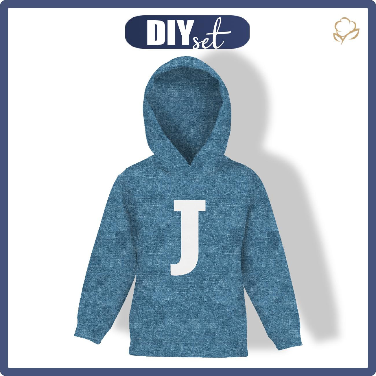 KID'S HOODIE (ALEX) - "J" / acid wash atlantic blue - sewing set