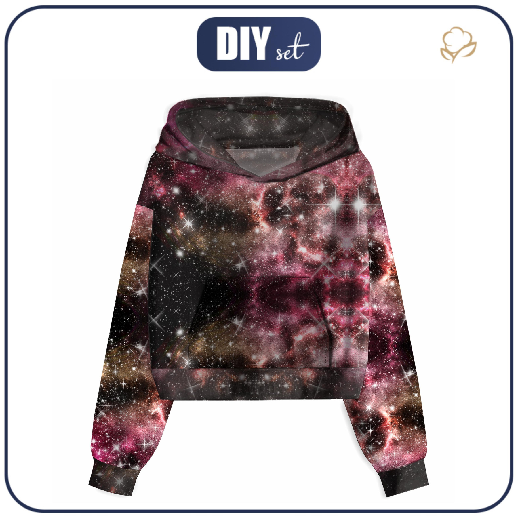 Cropped hoodie (IDA) - WATERCOLOR GALAXY PAT. 9 - sewing set