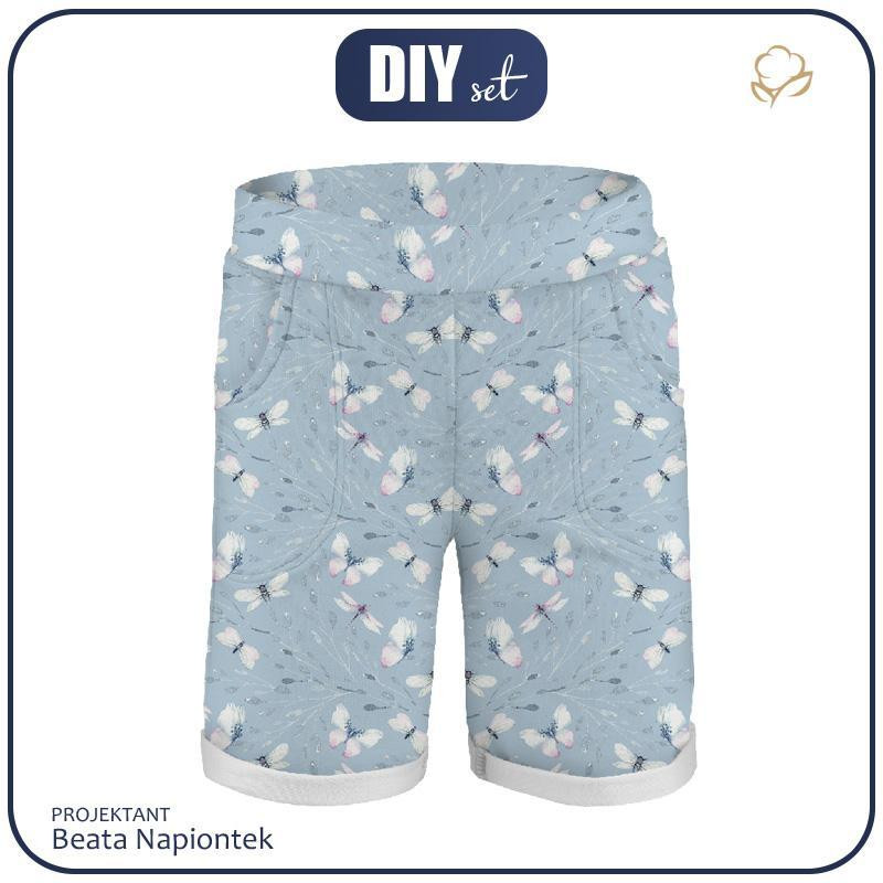 KID`S SHORTS "RIO" (158/164) - BUTTERFLIES MIX PAT. 3 (WATER-COLOR BUTTERFLIES) - sewing set 