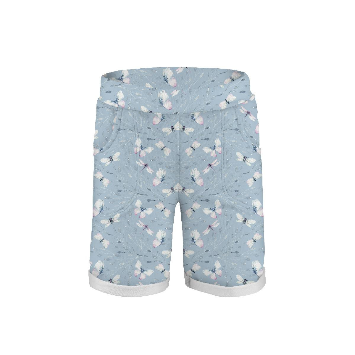 KID`S SHORTS (RIO) - BUTTERFLIES MIX PAT. 3 (WATER-COLOR BUTTERFLIES) - looped knit fabric 