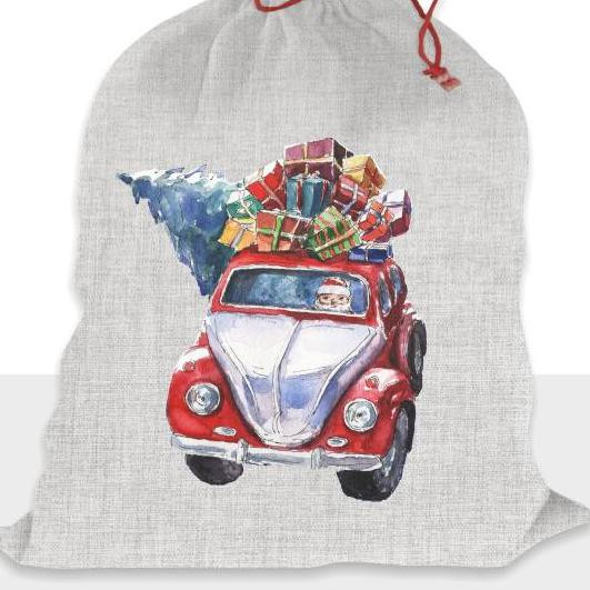 SANTA’S CART - acid wash grey - jute - Cotton woven fabric panel / Choice of sizes