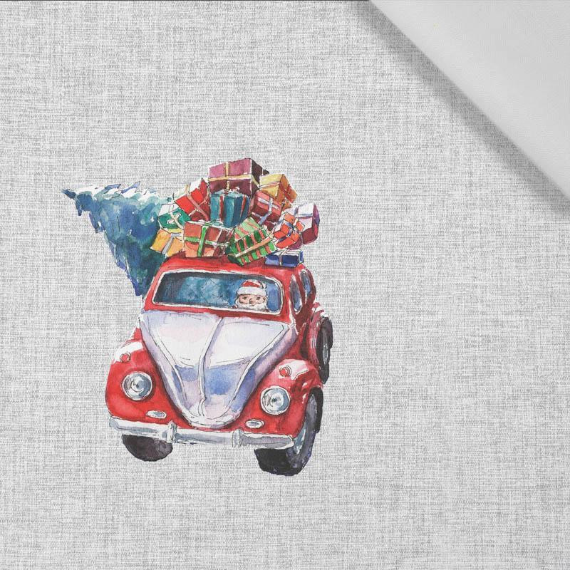 SANTA’S CART - acid wash grey - jute - Cotton woven fabric panel / Choice of sizes