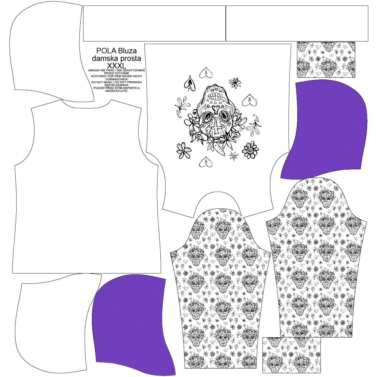 CLASSIC WOMEN’S HOODIE (POLA) - SKULLS CONTOUR pat. 2 (DIA DE LOS MUERTOS) - looped knit fabric 