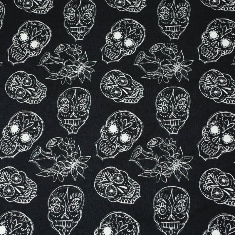 SKULLS CONTOUR / roses (DIA DE LOS MUERTOS) - looped knit fabric