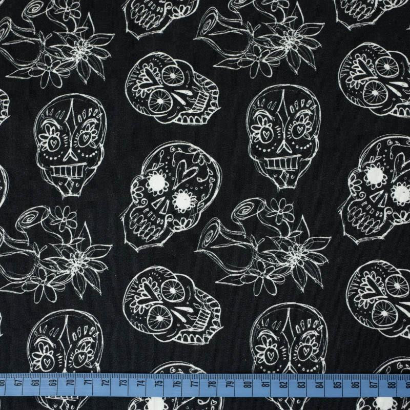 SKULLS CONTOUR / roses (DIA DE LOS MUERTOS) - single jersey 