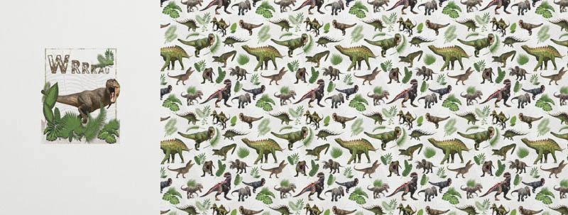 DINO PLANTS / white - Panoramic panel - looped knit fabric with elastane