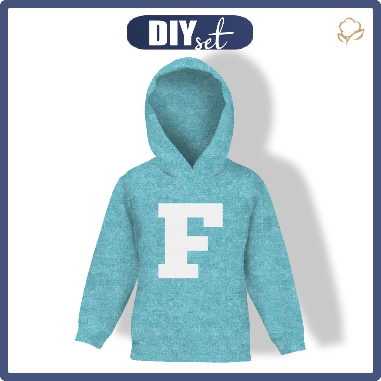 KID'S HOODIE (ALEX) - "F" / acid wash sea blue - sewing set