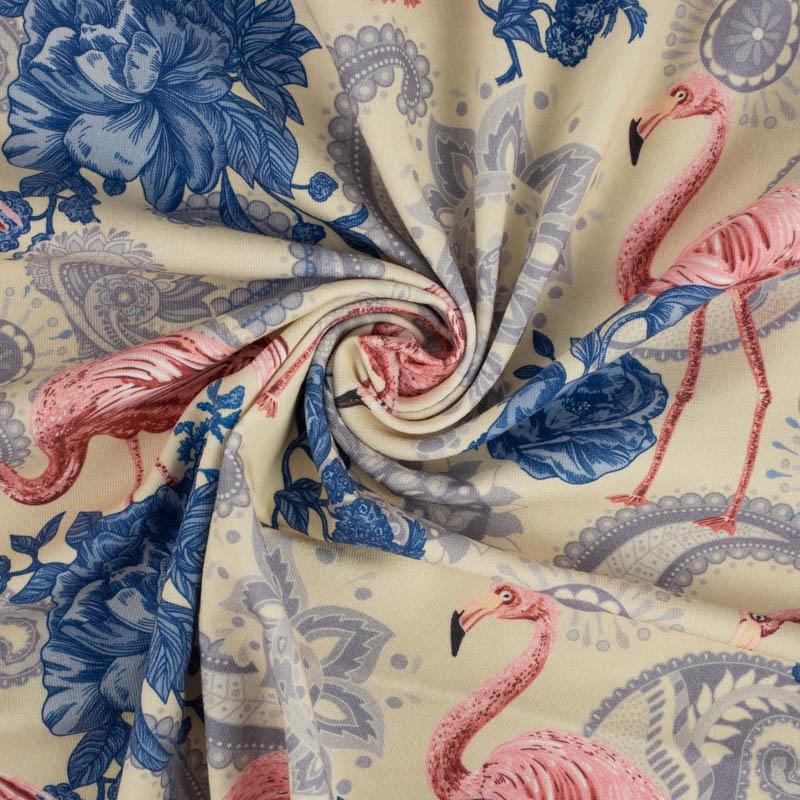 FLAMINGOS AND ROSES / beige -  single jersey with elastane 