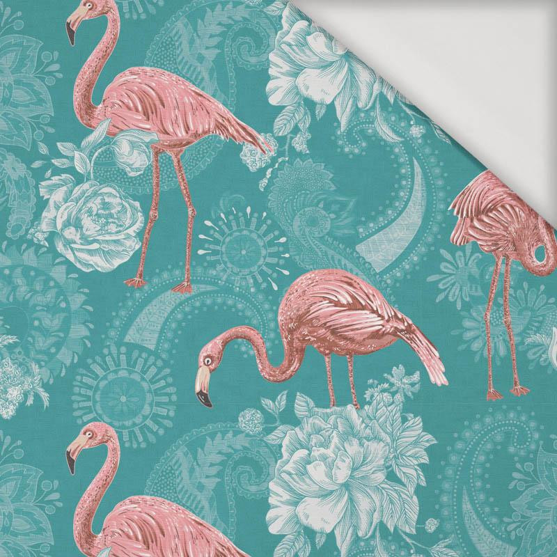 FLAMINGOS AND ROSES / sea blue - Viscose jersey