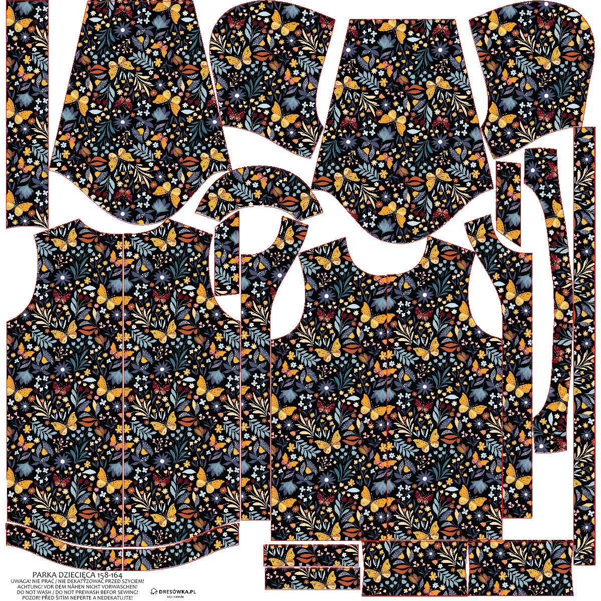 KIDS PARKA (ARIEL) - FOLK BUTTERFLIES / black - softshell