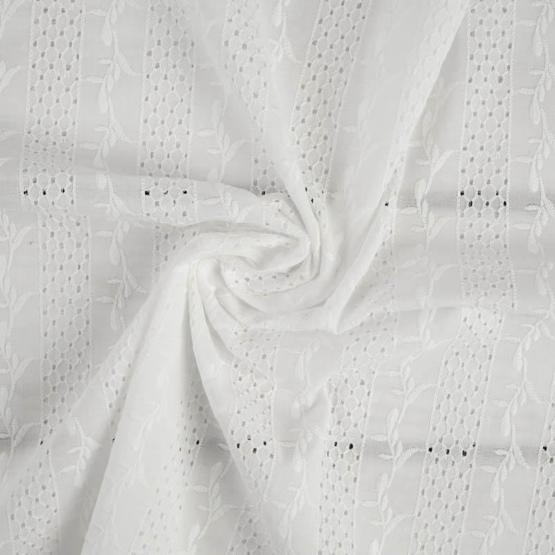 TWIGS / white - Embroidered cotton fabric