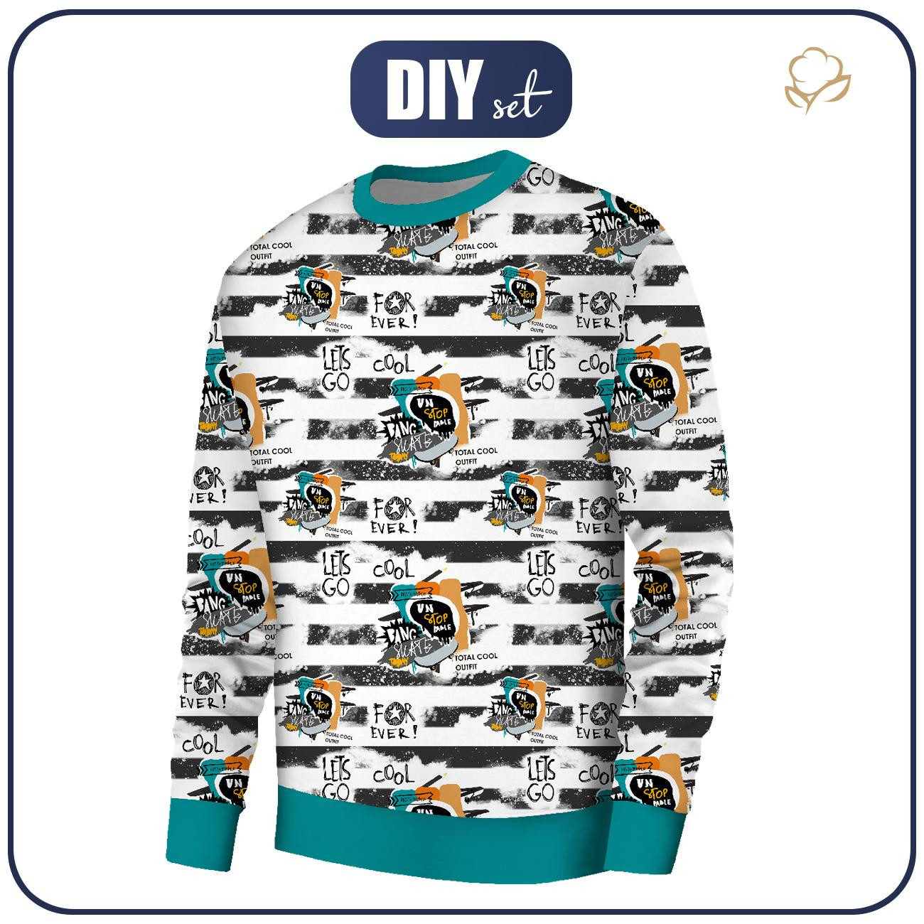 MEN’S SWEATSHIRT (OREGON) BASIC - GRAFFITI / STRIPES (SCHOOL DRAWINGS) - sewing set