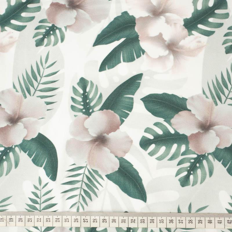 HIBISCUS Pat. 2 / white - single jersey with elastane 