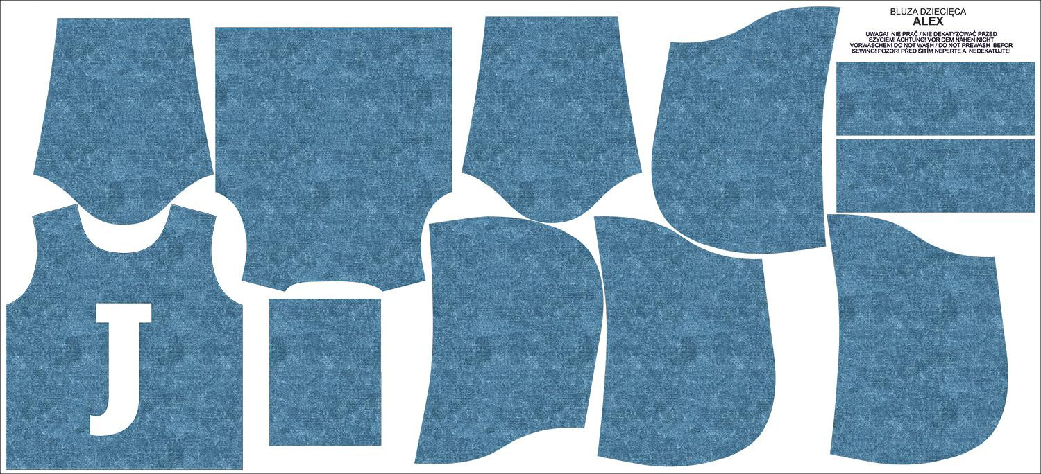 KID'S HOODIE (ALEX) - "J" / acid wash atlantic blue - sewing set