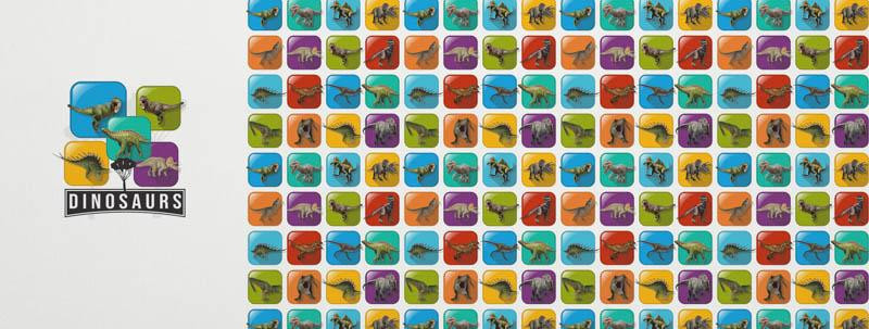 DINO TILES PAT. 2 / mint - Panoramic panel - looped knit fabric with elastane