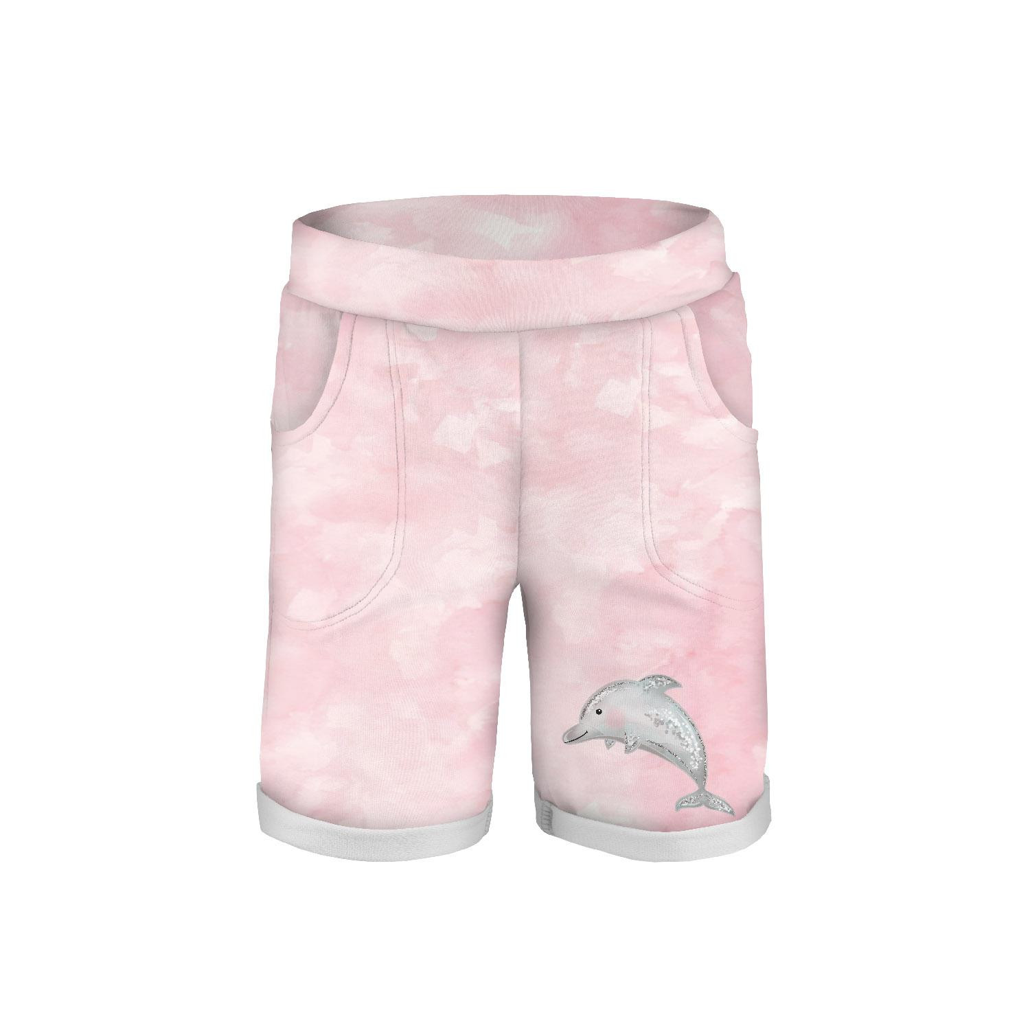 KID`S SHORTS (RIO) - DOLPHIN / CAMOUFLAGE pat. 2 / pale pink - looped knit fabric 