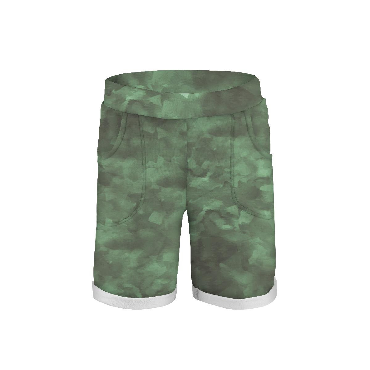 KID`S SHORTS (RIO) - CAMOUFLAGE pat. 2 / olive - looped knit fabric 