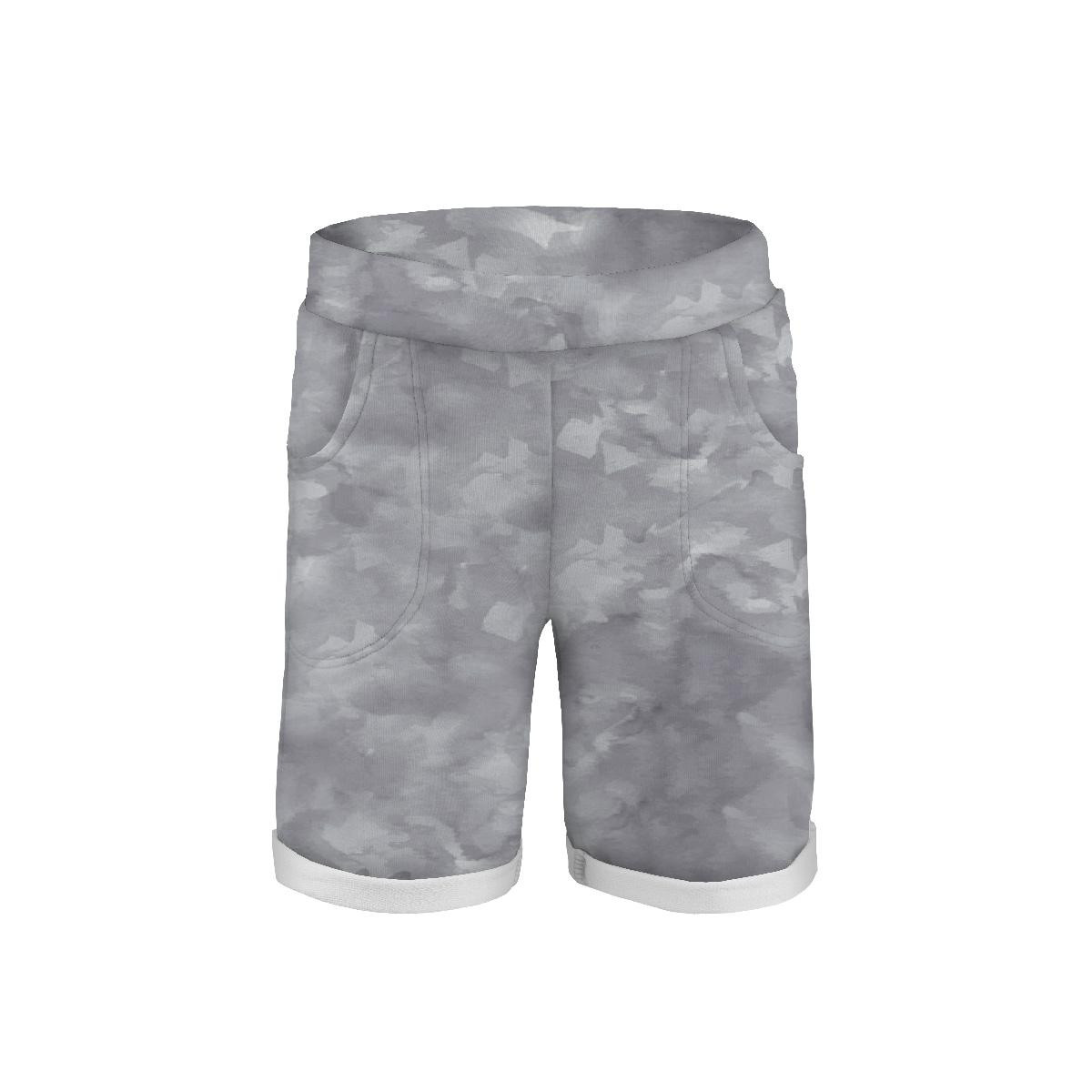 KID`S SHORTS (RIO) - CAMOUFLAGE pat. 2 / grey - looped knit fabric 