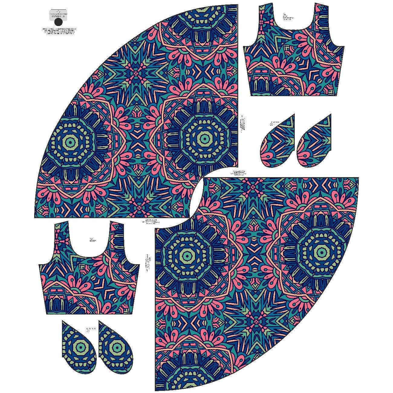 DRESS "ISABELLE" - COLORFUL MANDALA pat. 4 - sewing set