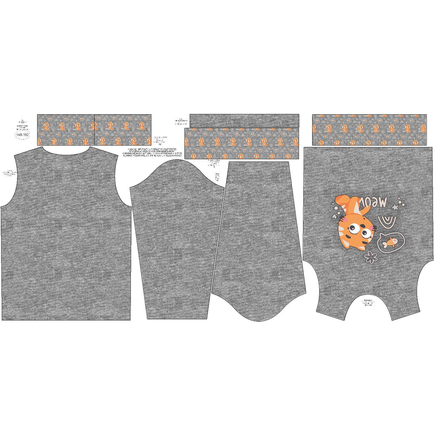 CHILDREN'S (NOE) SWEATSHIRT - CATS / meow (CATS WORLD ) / ACID WASH GREY - sewing set