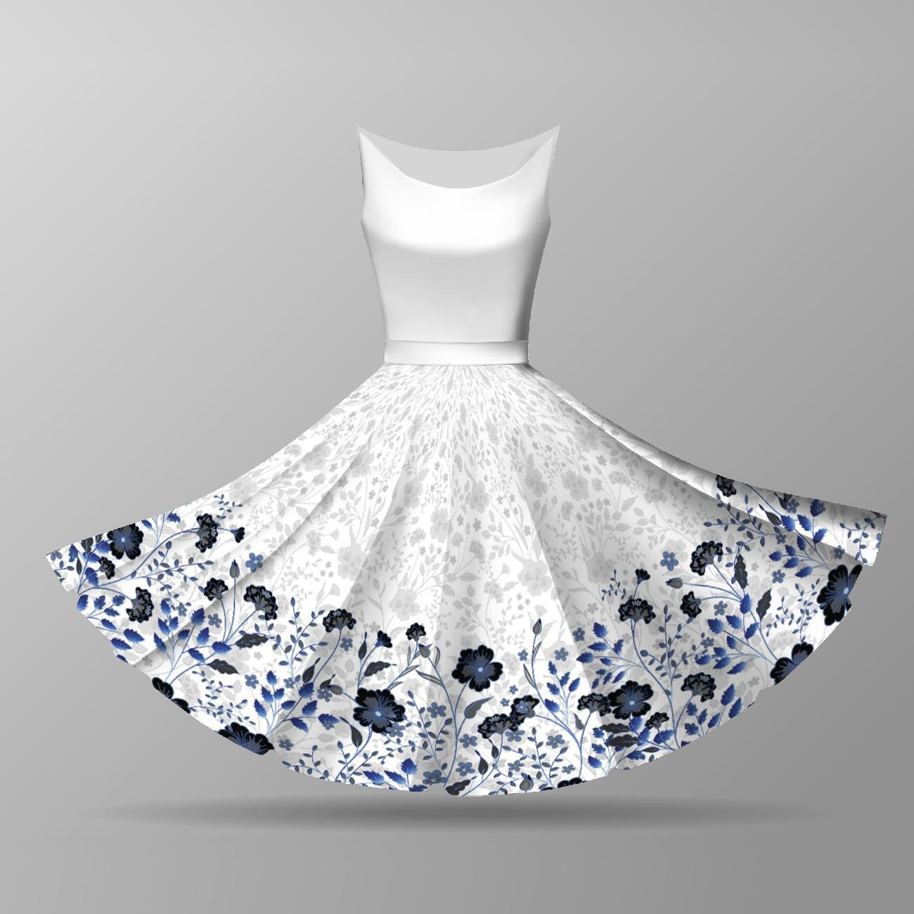 FLOWERS (pattern no. 5 navy) / white -  big circle skirt panel 