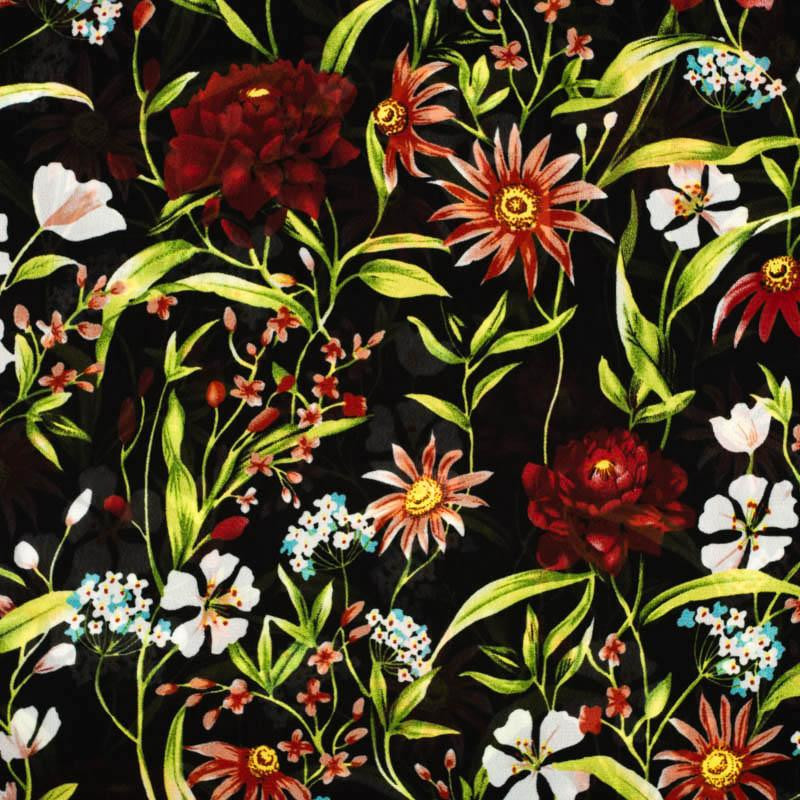 FLOWERS ON THE MEADOW pat. 3 / black - Chiffon